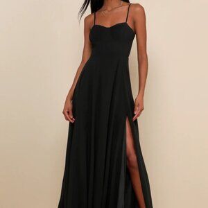 NWT Lulu's Black Maxi Dress with Sweetheart Neckline and Thigh Slit